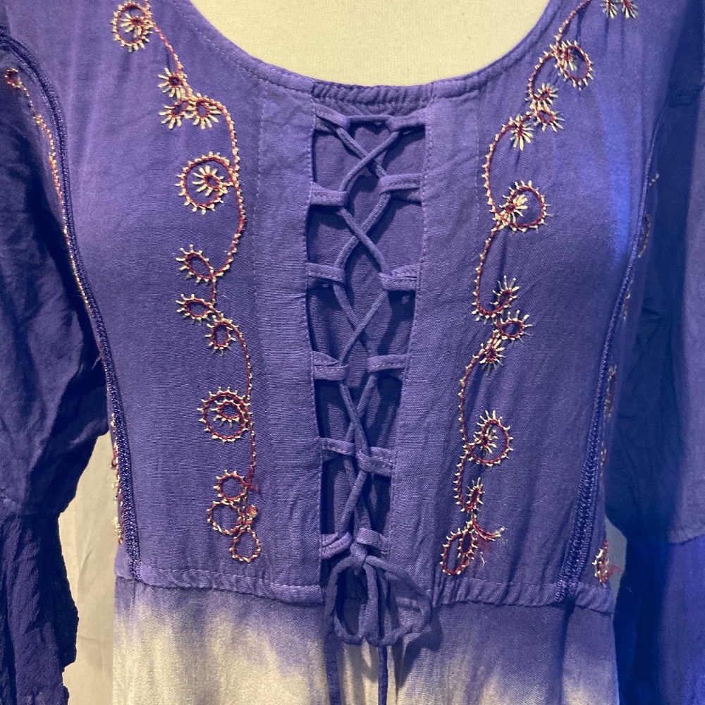 Tie Dye Ombre Embroidered Dress with Fairy Wing Sleeves